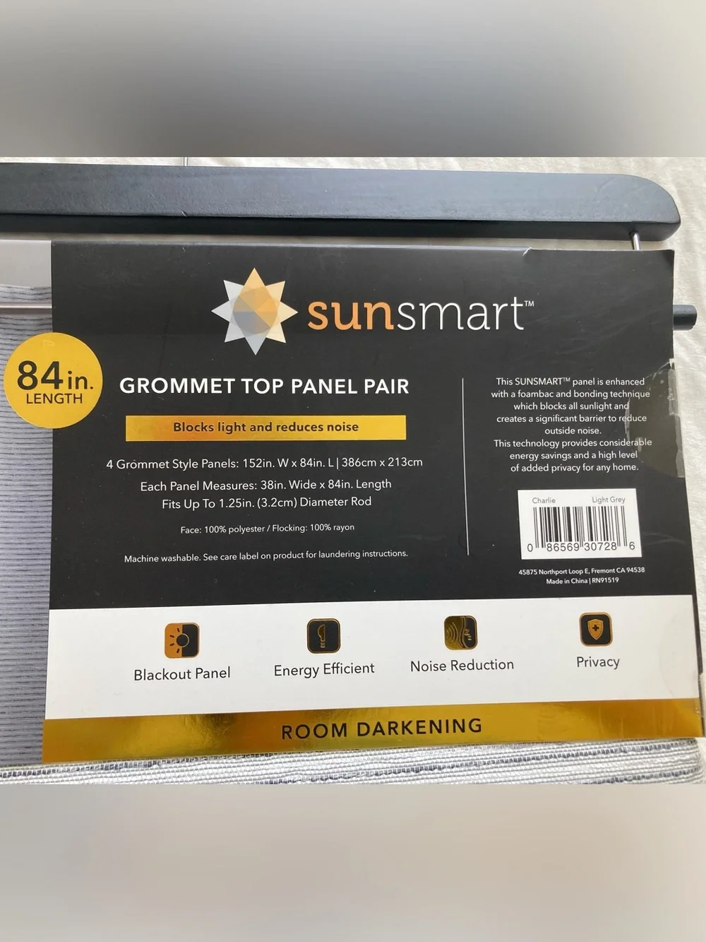 4 Panels Light Gray Grommet-Top Blackout Room Darkening Curtains 84” length